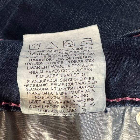 Wrangler SZ 9/10 Bootcut Jeans Mid-Rise Stretch Zip-Fly Whiskered Dark Wash Blue - Picture 9 of 10